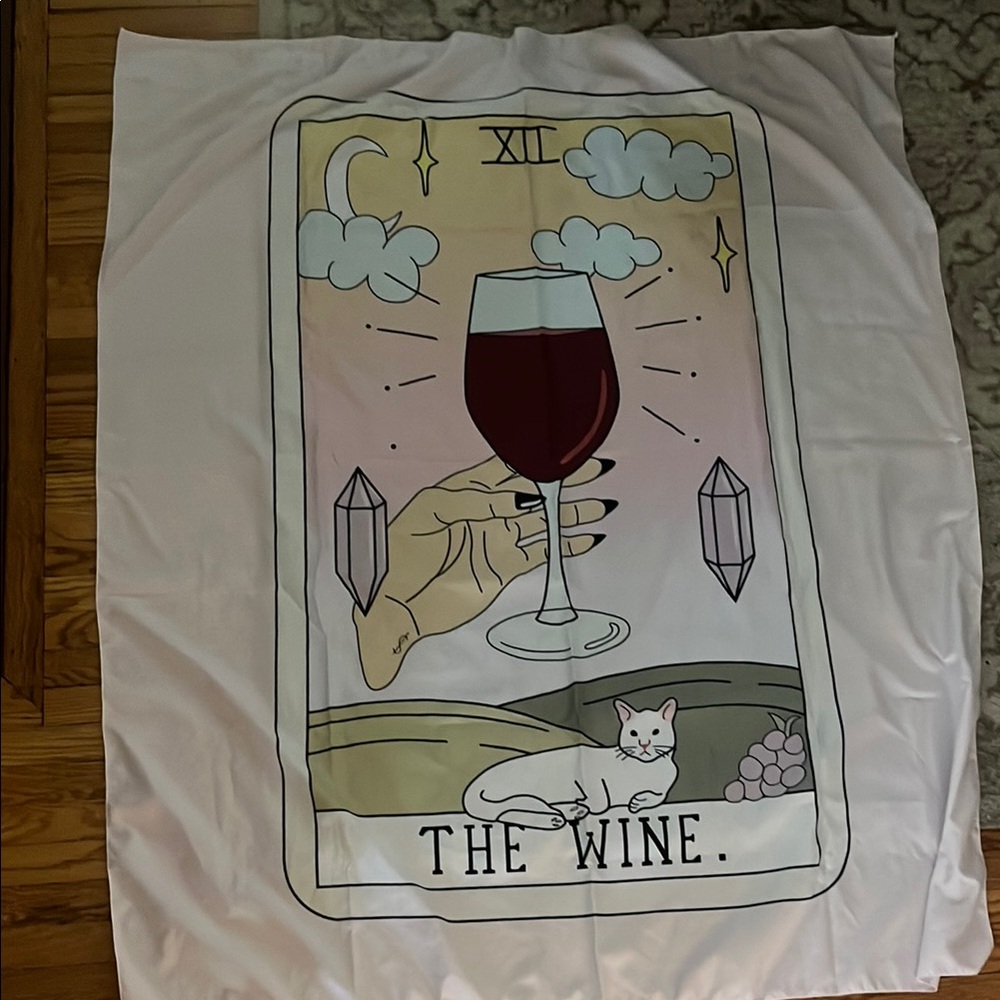 Gemini Tarot Card Style Tapestry with Wine Design